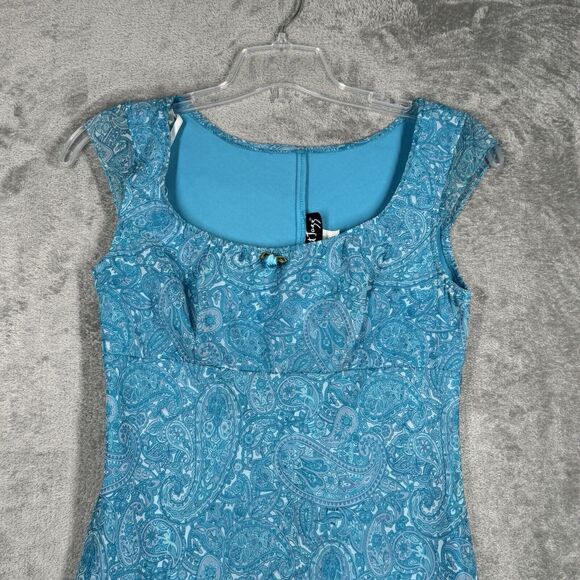 All That Jazz Dress Womens 8 Blue White Paisley Babydoll Boho Fairy Peasant Y2K - Picture 4 of 10